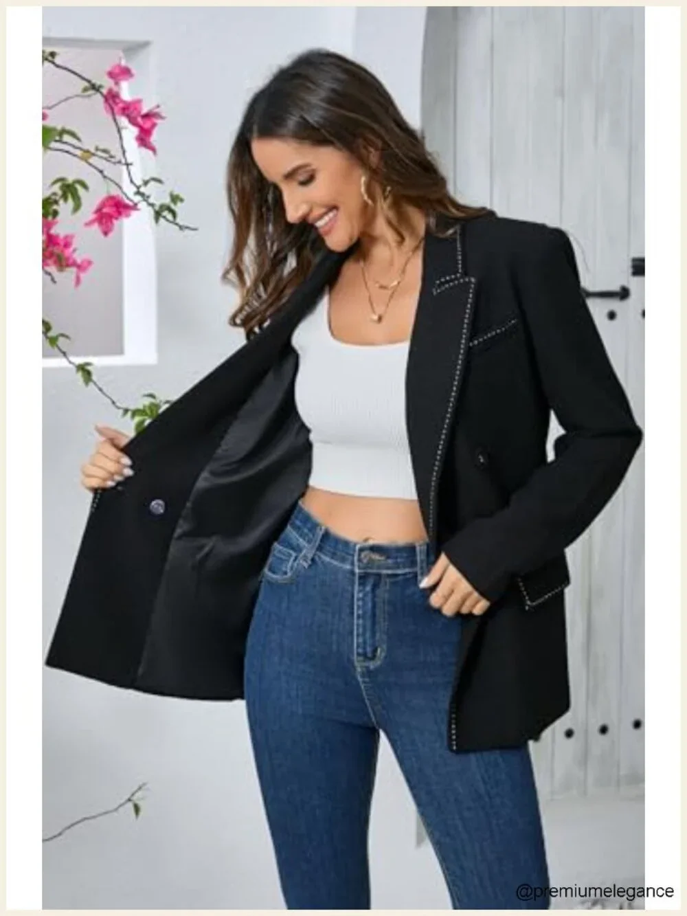 Women's Double-Breasted Blazer Suit Jacket Oversized Viscose Blend Work Office